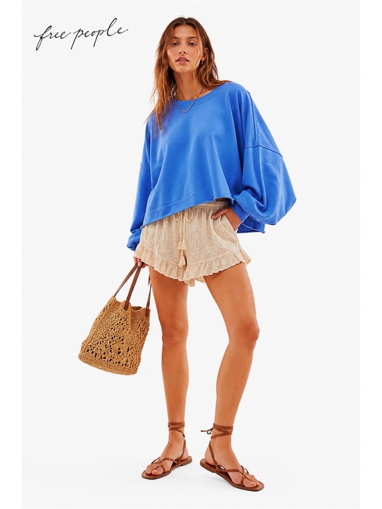 Free People Tops - FREE PEOPLE Periwinkle Blue Oversized Boho Sweatshirt